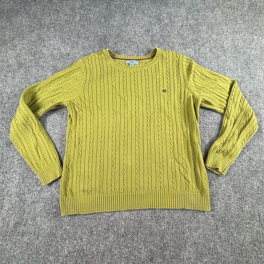 IZOD Sweater Women's L Cable Knit Green Preppy Cottagecore Classic
